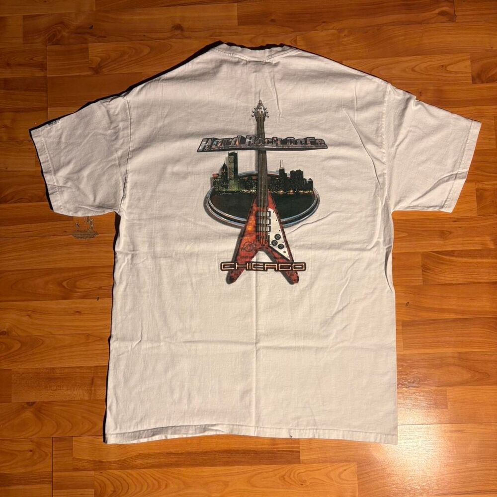 Vintage Hard Rock Cafe Chicago White Tee Size L Rock Music Shirt